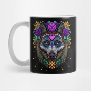 Sugar Skull Wolf Day of The Dead Dia De Los Muertos Halloween Mug